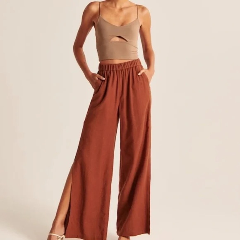 Abercrombie Wide Leg Burnt Orange Linen Pants